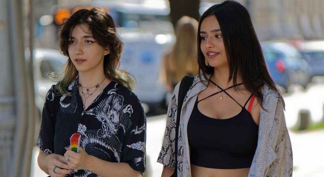 women, friends, walking, outdoors, street, urban, city, street fashion, casual wear, street wear, casual wear, casual wear, casual wear, casual wear, casual wear